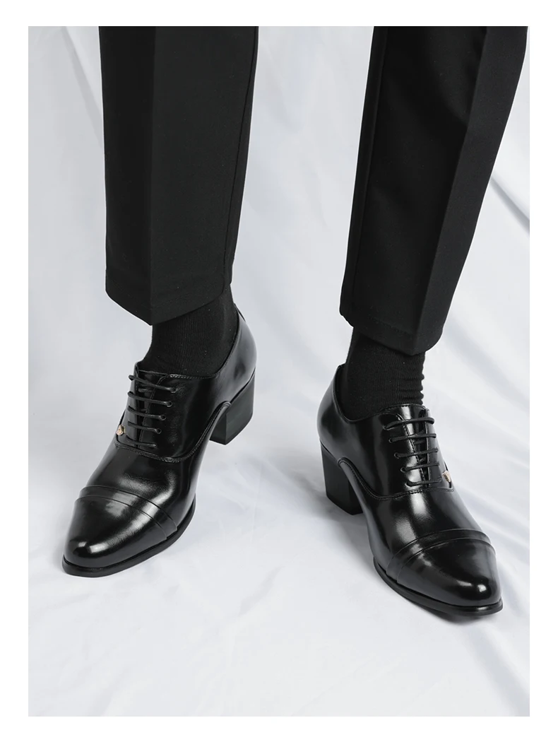 5,5 cm hohe Herren-Kleiderschuhe, Business-formelle Oxfords für Hochzeit, Party, bequeme Leder-Schnürschuhe für Herren – Detail 15