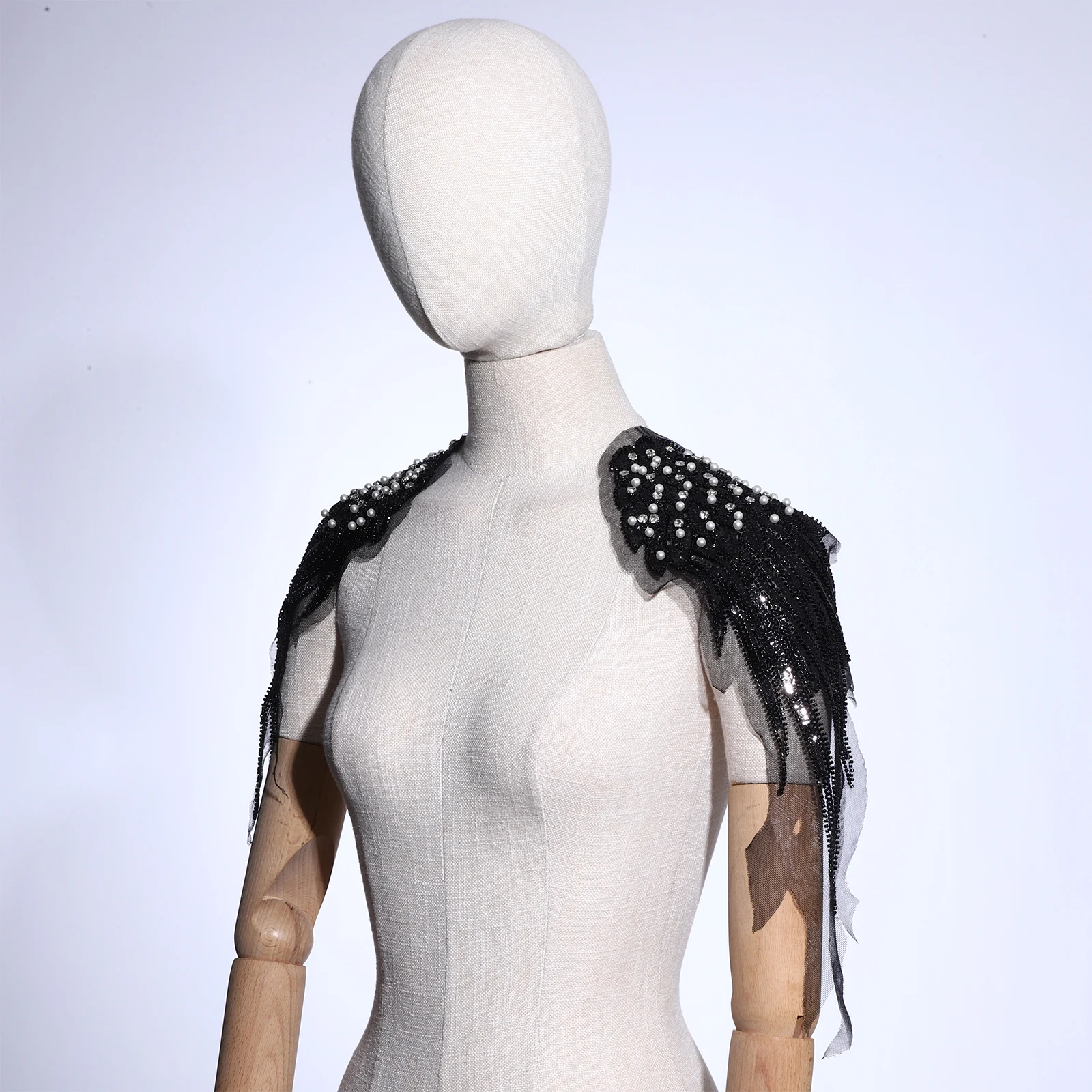 1 쌍 절묘한 수제 스팽글 페르시 어깨 패드 라인 석 가짜 진주 유니폼 Epaulets 빛나는 어깨 랩 Epaulettes