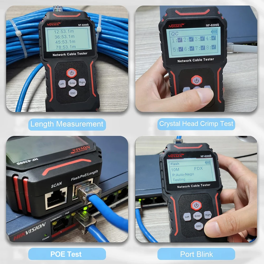 Noyafa NF-8209S Network Cable Tester LCD Display Cable Tracker Poe Checker Detect Length Measure Fault Distance Crimping Test 5