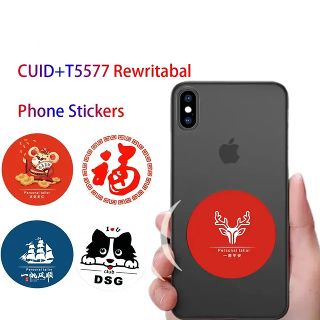 5Pcs Dual Chip Smart Changeable NFC Phone Sticker 40MM 13.56MHz CUID 1K S50 125Khz T5577 Copy Clone Tag Duplicator Key Card 1