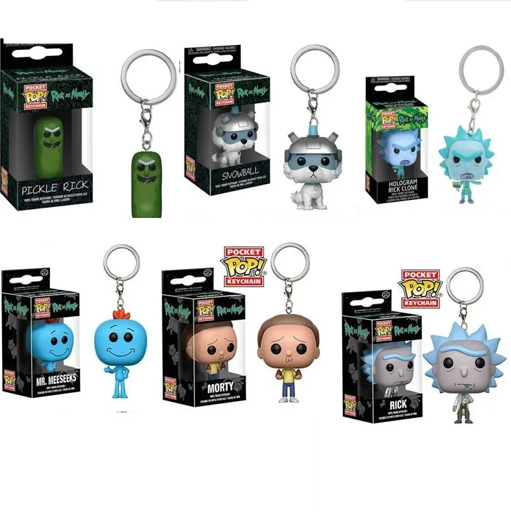 Funko Pop Space Suit Rick Pickle Morty Rick Portachiavi Morty Mr Meeseeks Snowball Action Figure Toys Pocket Pop Portachiavi