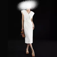 Black Hepburn Sleeveless Doll Neck Dress Women Slim Knee Length Dress Summer High Waist Split Zipper Straight Dress - Image 4