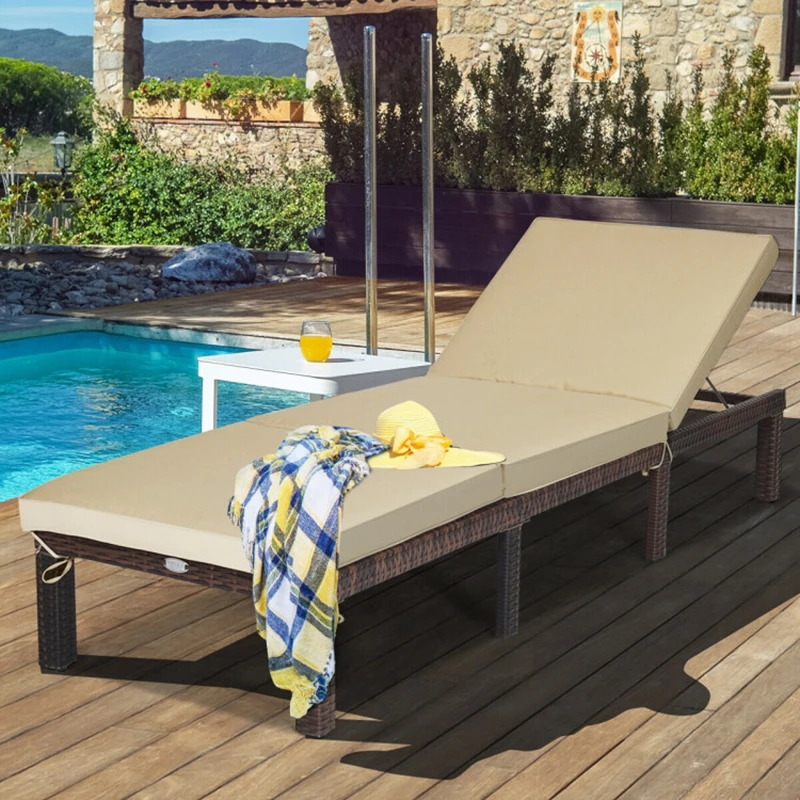 

Outdoor Rattan Adjustable Cushioned Chaise Garden Patio Furniture Recliner Chairs Sun Loungers