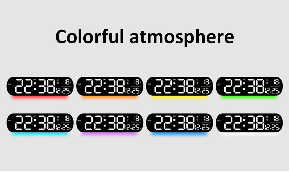 Description Picture 4 of itemLED Luminous Digital Wall Clock With Remote Control Ambient Lights 14'' Creative RGB Alarm Clock  Date Temp Display  Home Decor