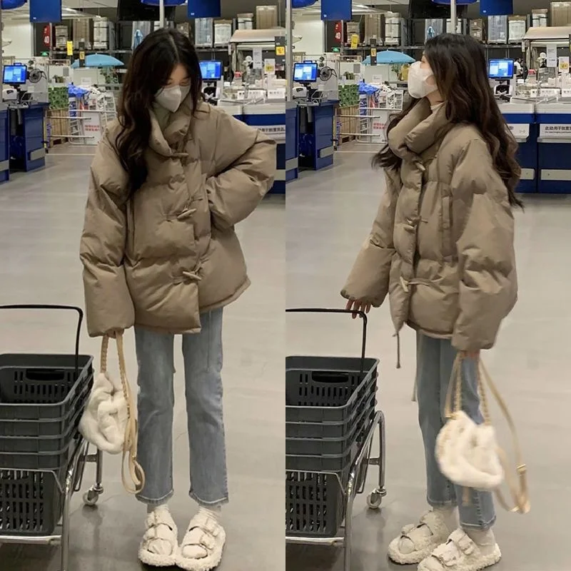 

Coffee colored down cotton jacket, women's short style, 2022 new winter small man, ins. cotton jacket, black cotton jacket,