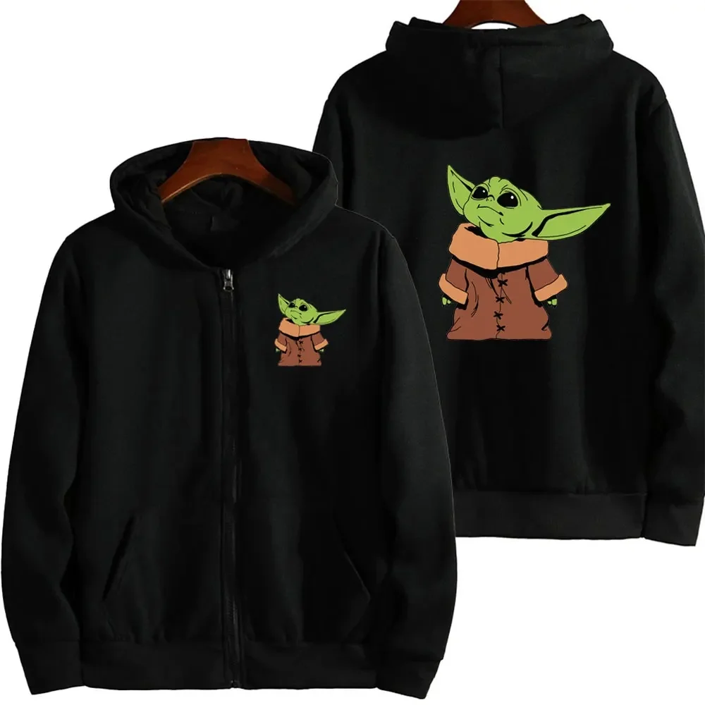 Baby Yoda Zipper Hooded Jacket 2024 Spring and Autumn New Casual Men's and Women's Sports Shirt Coat Green Clothing