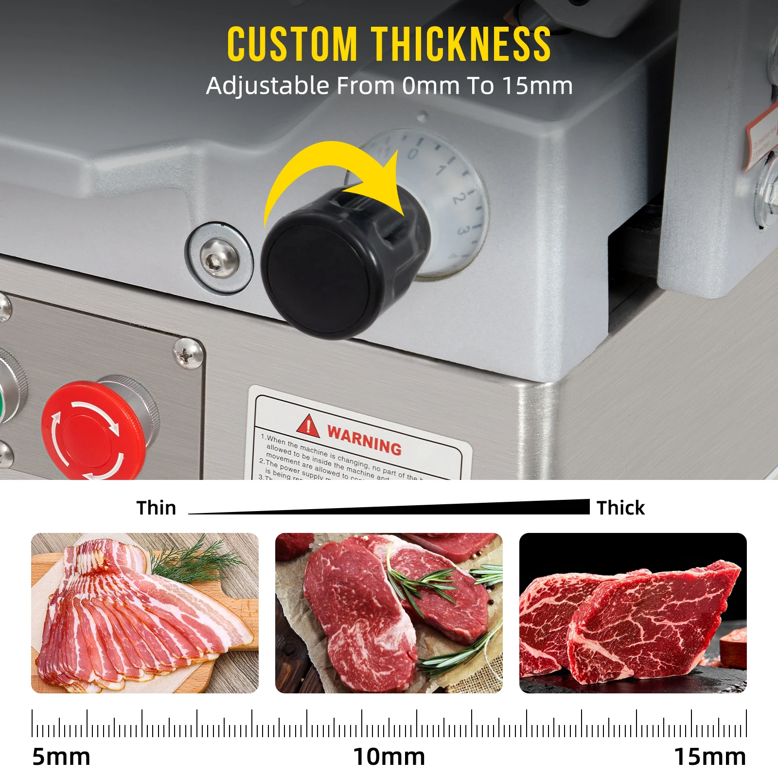 Automatic Meat Slicer, Electric Food Slicer 370W+550W, Stainless Steel, Adjustable Thickness 0-16mm, Home & Commercial Use 3