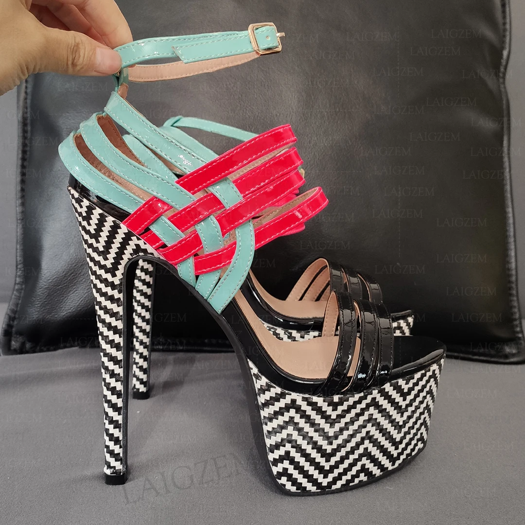 

LAIGZEM Women Platform Sandals Open Toe Thin High Heels Party Pumps Multi Colors Ladies Shoes Woman Large Size 38 41 43 48 52
