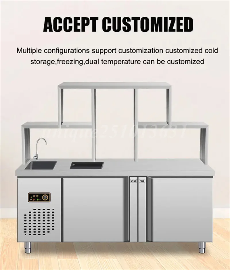 Electric Kitchen Work Table Fridge Refrigeration Stainless Steel Fridge Workbench Refrigerator Boba Tea Counter