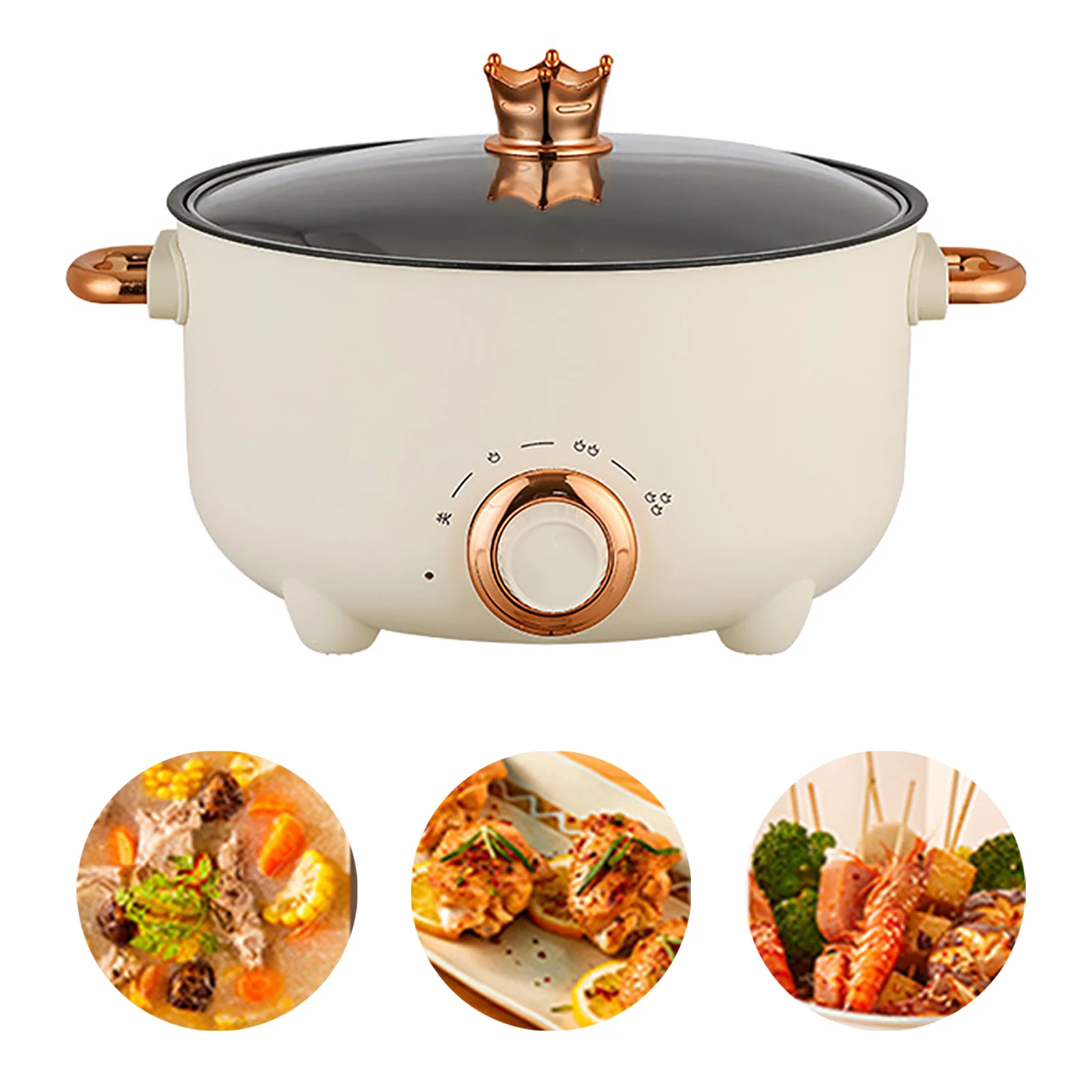 Multifunctional Cooking Pot Over Heating  3 Gear Knob Electric Pot 1-2 People Household Non-stick Pan Hot Pot Rice Cooker 220V 3