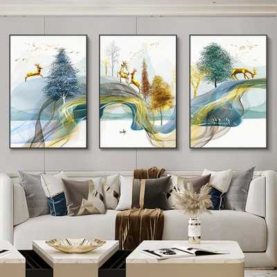 thumbnail image 1 of 3 cuadros de arte de pared abstractos con cinta de lujo nórdico, póster moderno con impresión de paisaje, pintura decorativa para sala de estar y hogar, 1 of 5