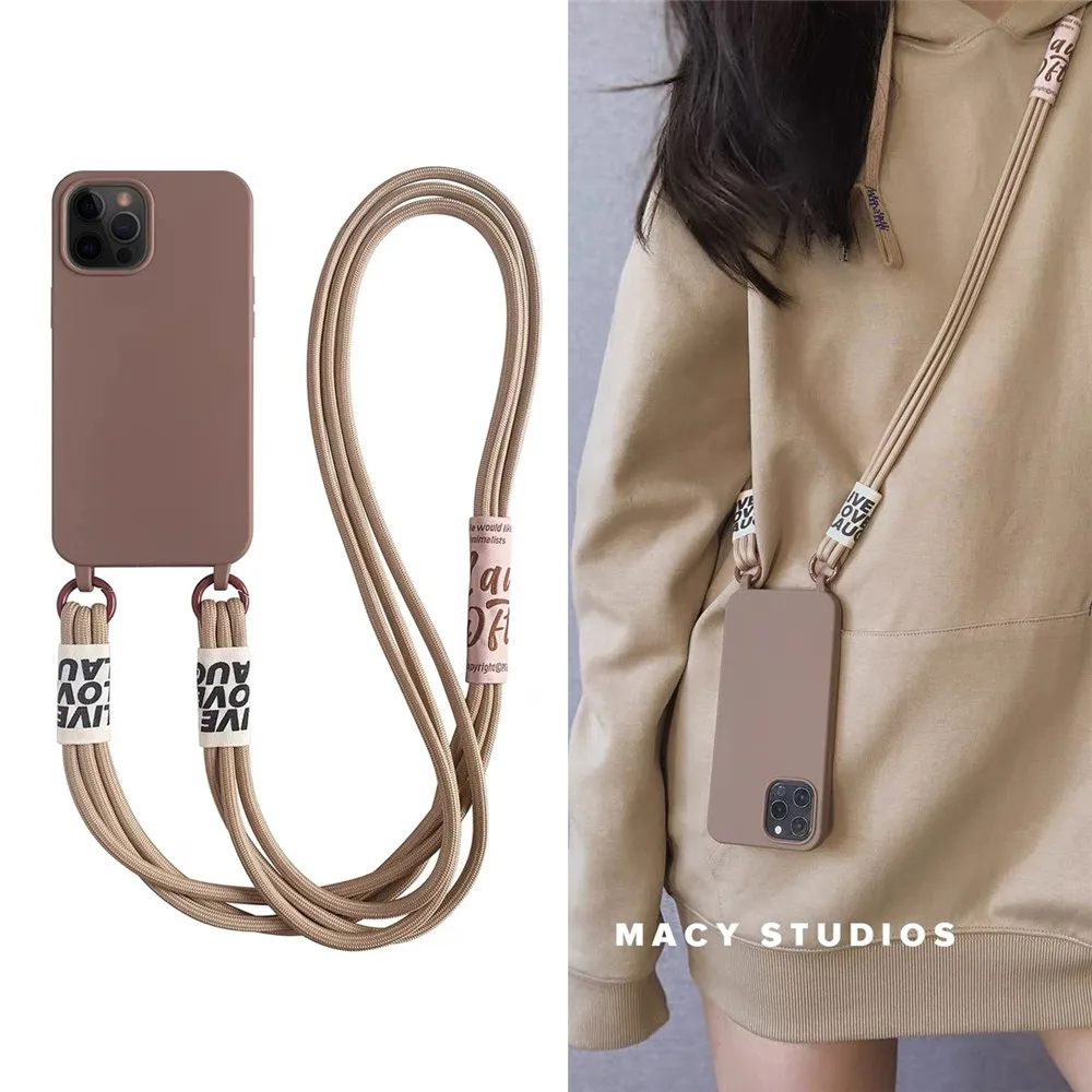 INS Style Crossbody Lanyard Strap Cord Silicone Soft Case For iPhone 13