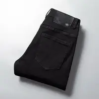 Simple Classic pure black jeans men's elastic soft slim-fitting small straight fashionable all-match office business casual pant 1