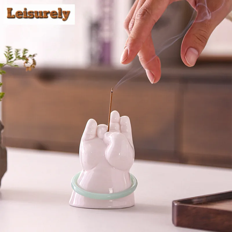 White Porcelain Buddha Hand Incense Holder Luxury Diffuser Incense Burners Meditation Smell Distributor Censer Yoga Ornaments