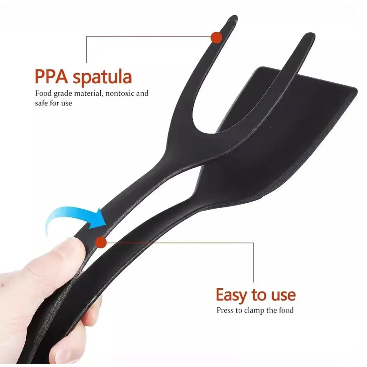 Non Stick Coating Nylon 2 in 1 Grip Flip Spatula Tongs Omelet Pancake Fish French Toast Egg Flipper Kitchen Cooking Tool