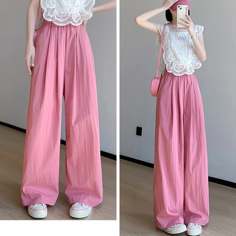 Spring Summer Women Loose Wide Leg Pants Casual Elastic Waist Stright Long Wide leg Pants Female Casual Female Pants Trousers