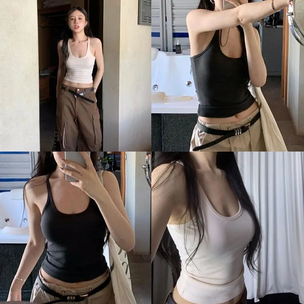 

Casual White Sleeveless Cotton Cami Women Fashion Ribbed Fitness Ladies Camisole Summer 2024 Crop Basic Tees M1L7