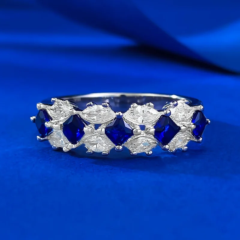 

Серебряное кольцо S925 с голубым сокровищам, стандартное модное Универсальное кольцо в повседневном стиле, бутиковое Ювелирное Украшение для женщин