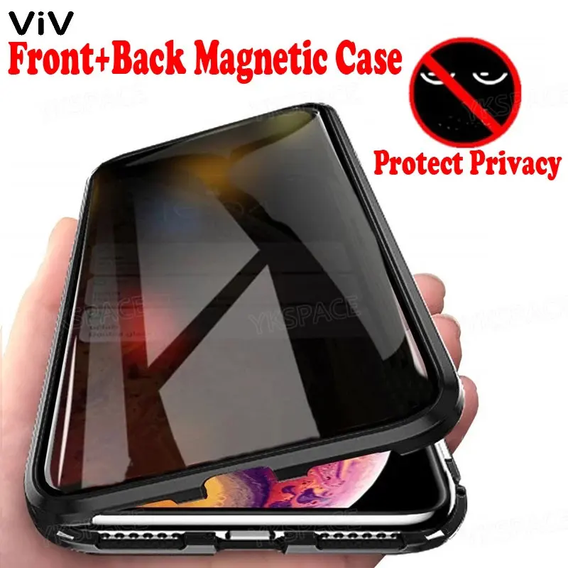 

360 Degree Anti Spy Privacy Glass + Metal Magnetic Adsorption Case For iPhone 14 13 12 Mini 11 Pro XS Max X XR 7 8 6 6s Plus SE