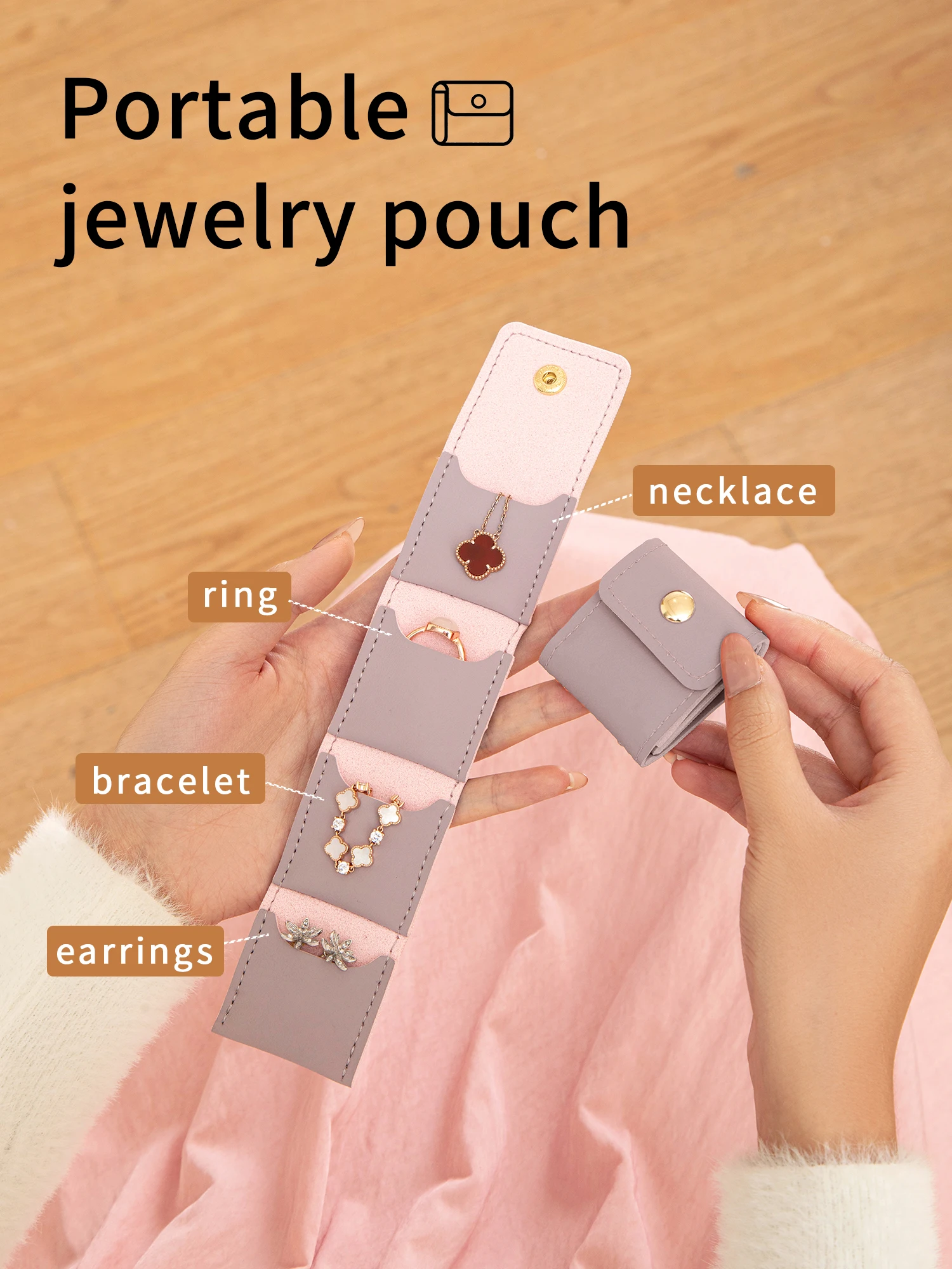 Elegante mini custodia per gioielli PU 4 scomparti portatile pieghevole collana anello borsa per gioielli portagioie multifunzionale