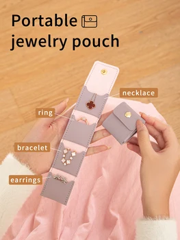 Elegante mini custodia per gioielli PU 4 scomparti portatile pieghevole collana anello borsa per gioielli portagioie multifunzionale