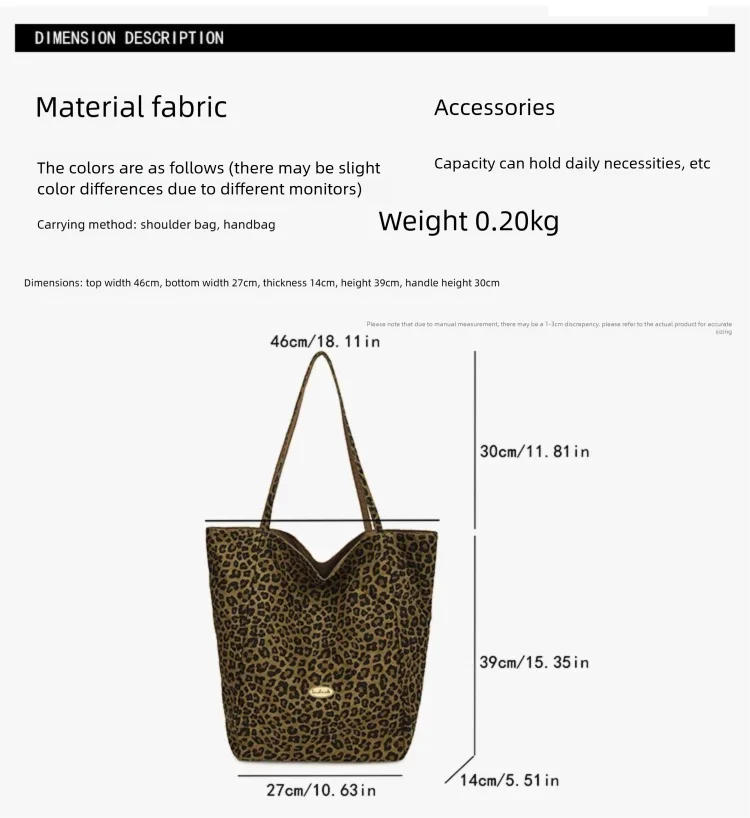 Doppelseitige Canvas-Tragetasche mit Leopardenmuster, große Kapazität, Damen-Umhängetasche im College-Stil, lässige Handtasche im City-Stil, Pendler-Tasche – Detail 2