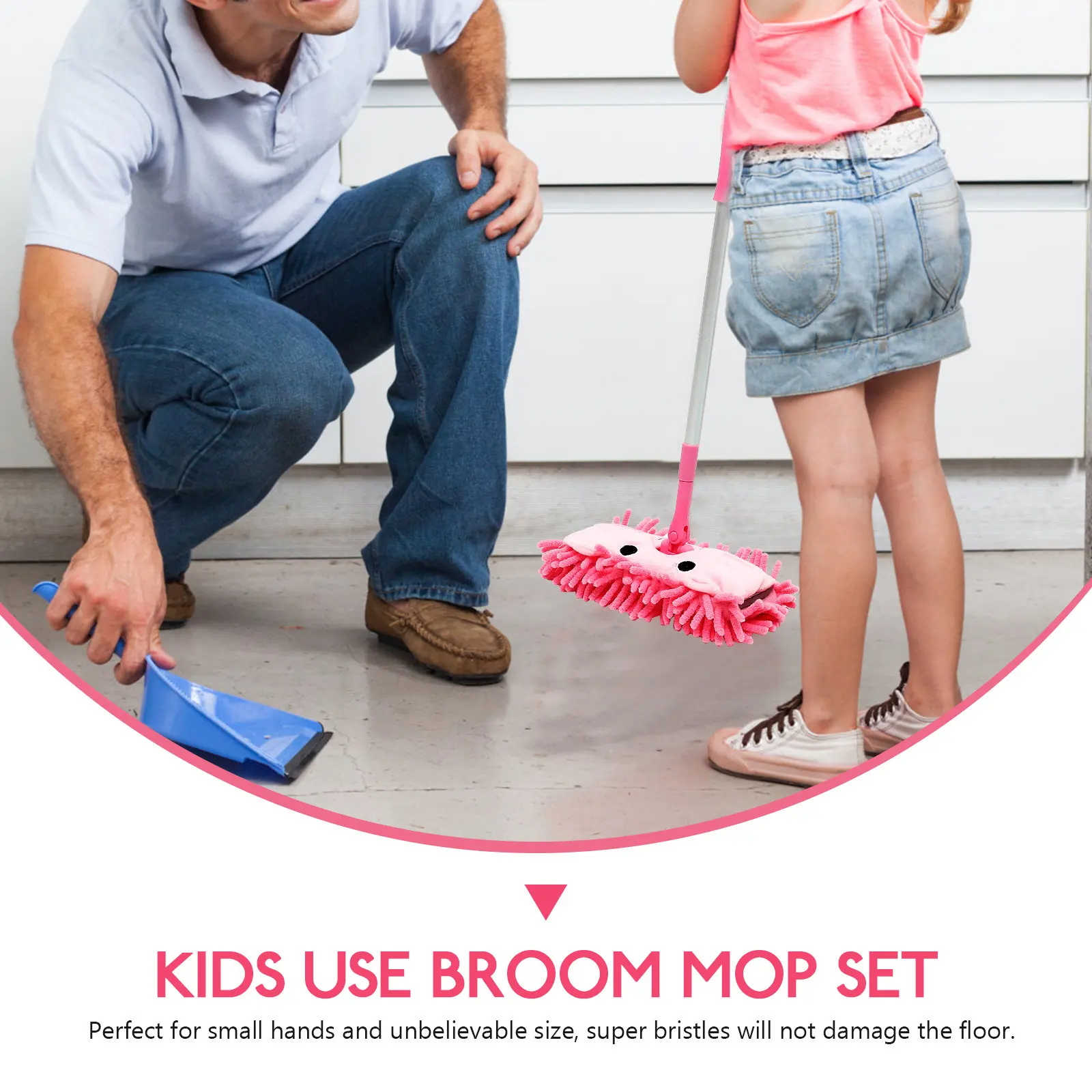 어린이 청소 도구 세트 미니 빗자루와 걸레 콤보, 역할놀이 집안일 학습 활동 교육용 가정 역할놀이 세트