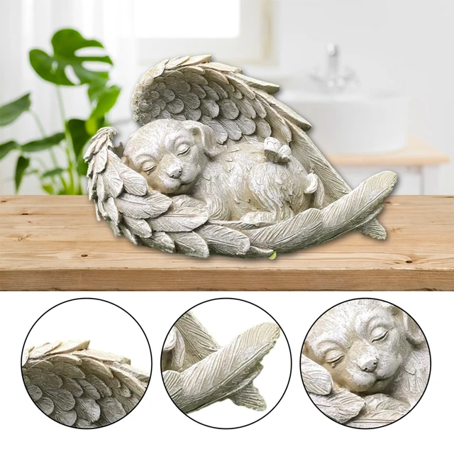 Statue commémorative ange chien chat Figurines décoratives animal de compagnie jardin extérieur maison ornement dormir aile d'ange Sculpture décor de bureau 3