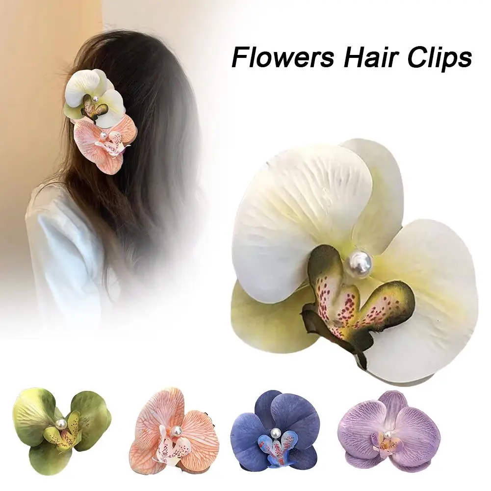 Flower Hair Clip With Pearl Cute Butterfly Orchid Orchid Duckbill Clip Korean Acessorie Style Hair Girl Hairpin Hair Clip F C9W2