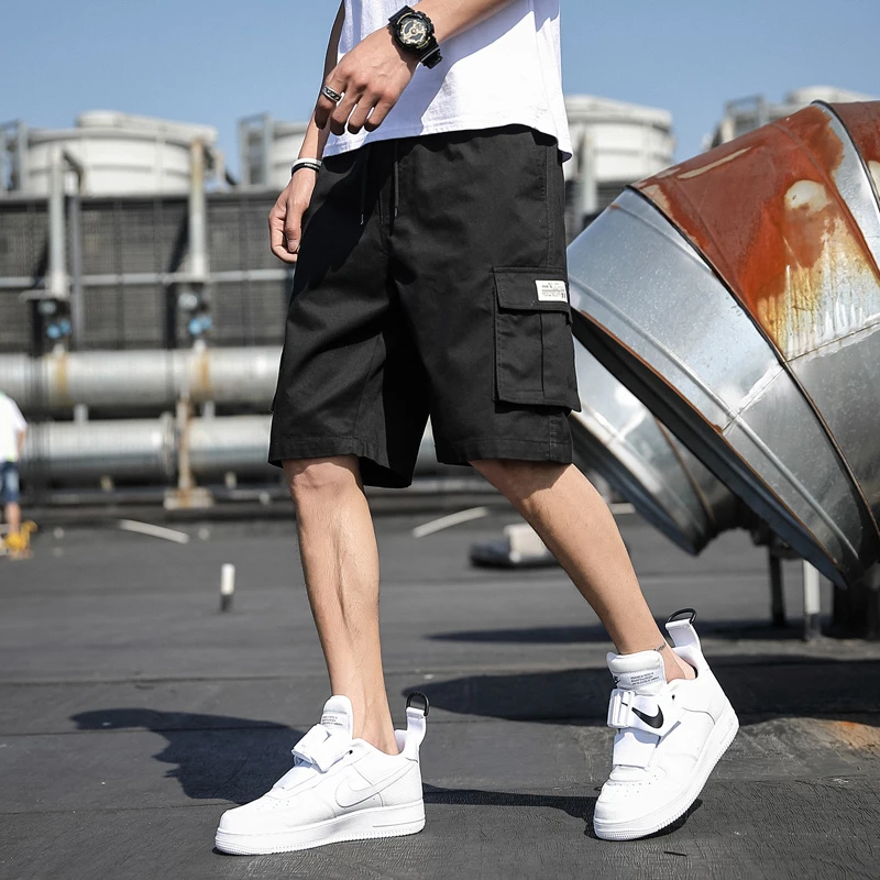 Pantalones cortos Cargo Y2k para hombre, informales de talla color negro, a la moda, con bolsillos laterales, cintura para verano, 2022| | - AliExpress