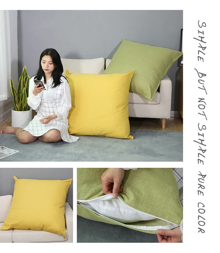 Large Soft Cushion Cover Sofa Bed Backrest Pillowcase Solid Color Huge Pillow Case Protector Washable 80CM 6