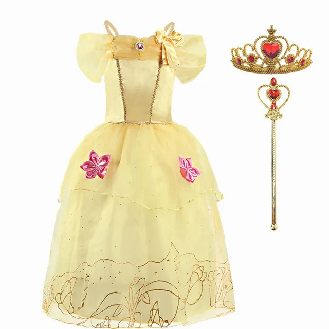 Girl Belle Princess Dress Kids Beauty and The Beast Costume Girl Baby Christmas Princess Birthday Party Fancy Dress 2-10 Years Belle dress B set 2
