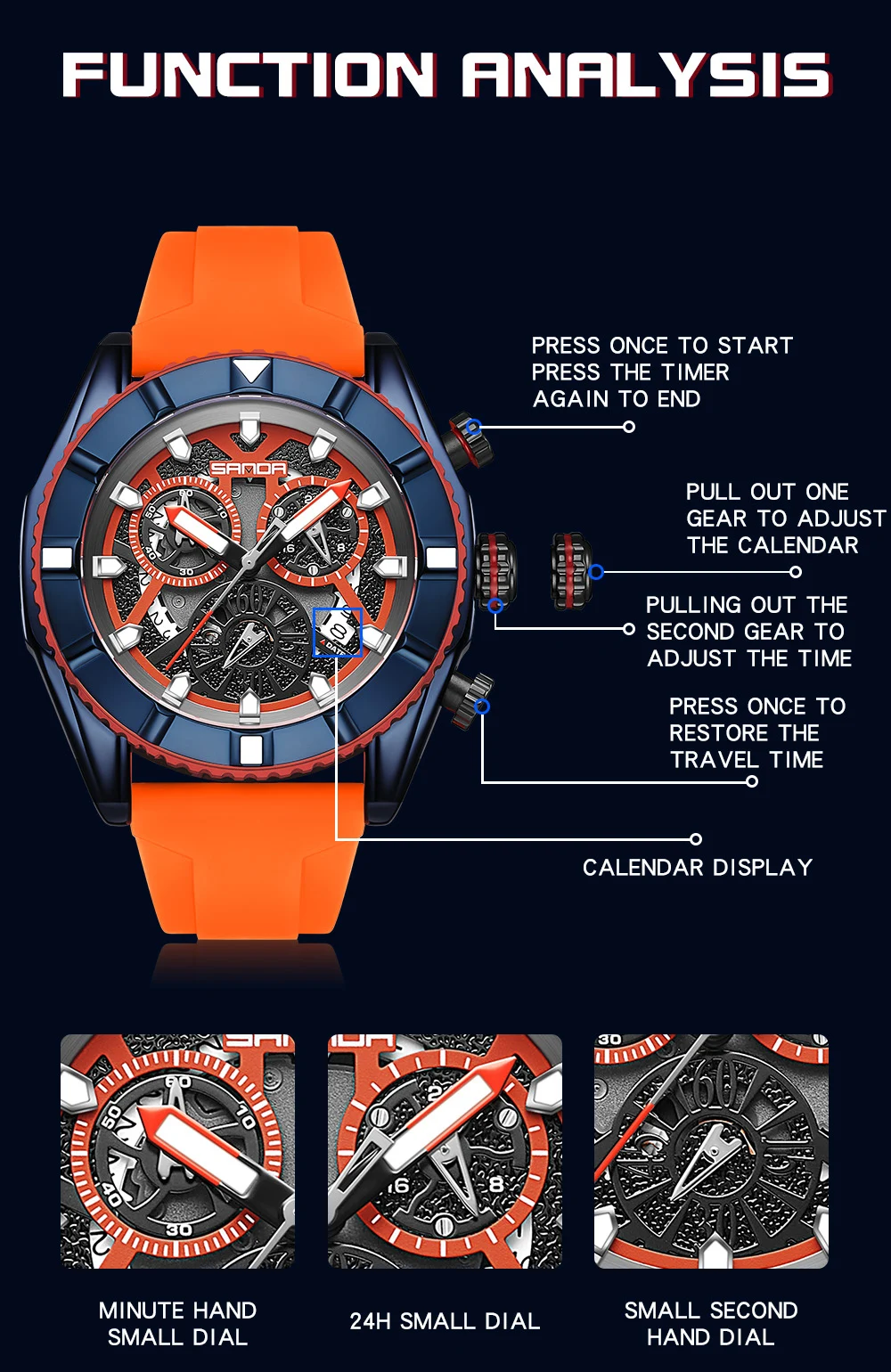 Sanda 5309 New Foreign Trade Quartz Men's Three Eyes and Six Pin Watch Fashion Trend Outdoor Waterproof Simple Calendar Table