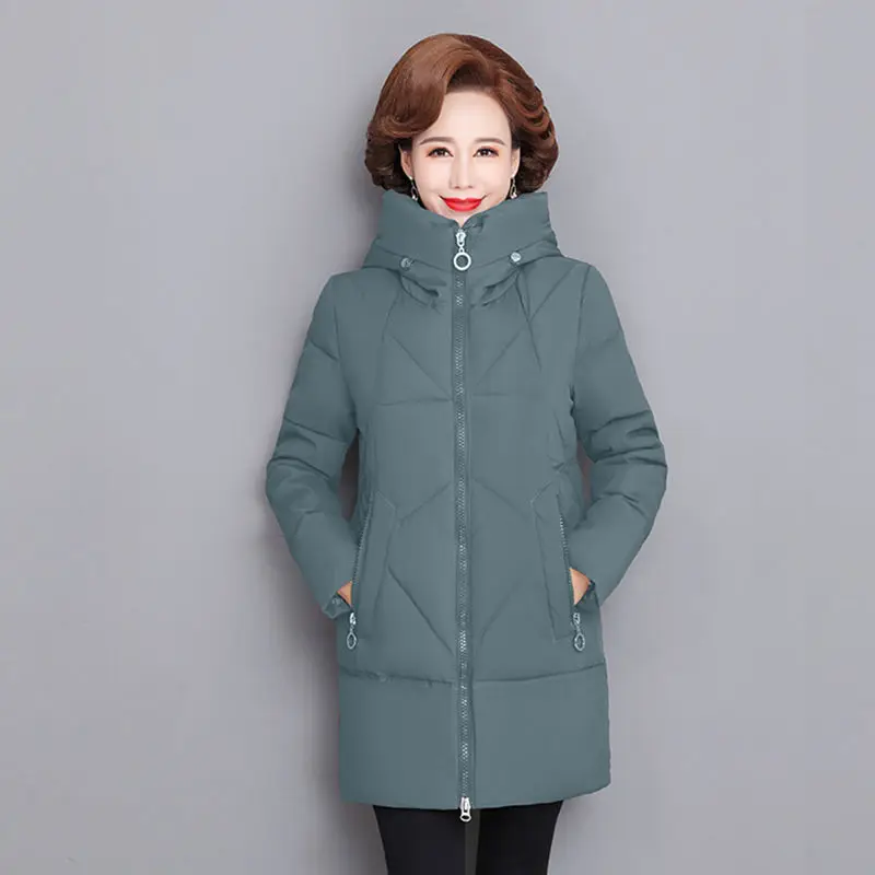 

Hooded Thick Down Jacket Female 2023 New Middle Aged Mother Cotton Winter Coat Grandmother Wear Plus Size Long Parka Women 6XL