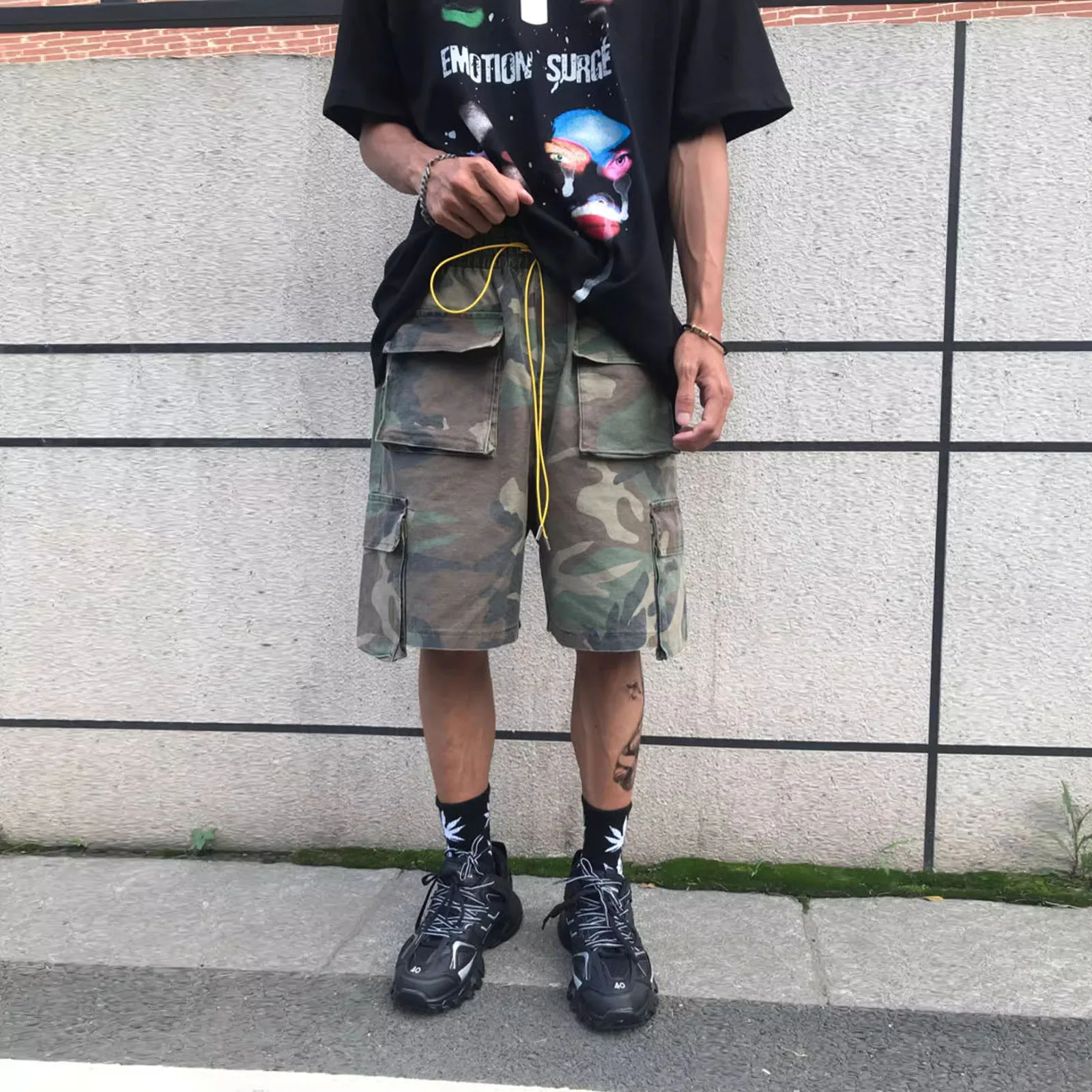 【DEARMINE】Beach Three-Dimensional Cargo Shorts Vintage Camouflage Cargo Shorts Mens Three-dimensional