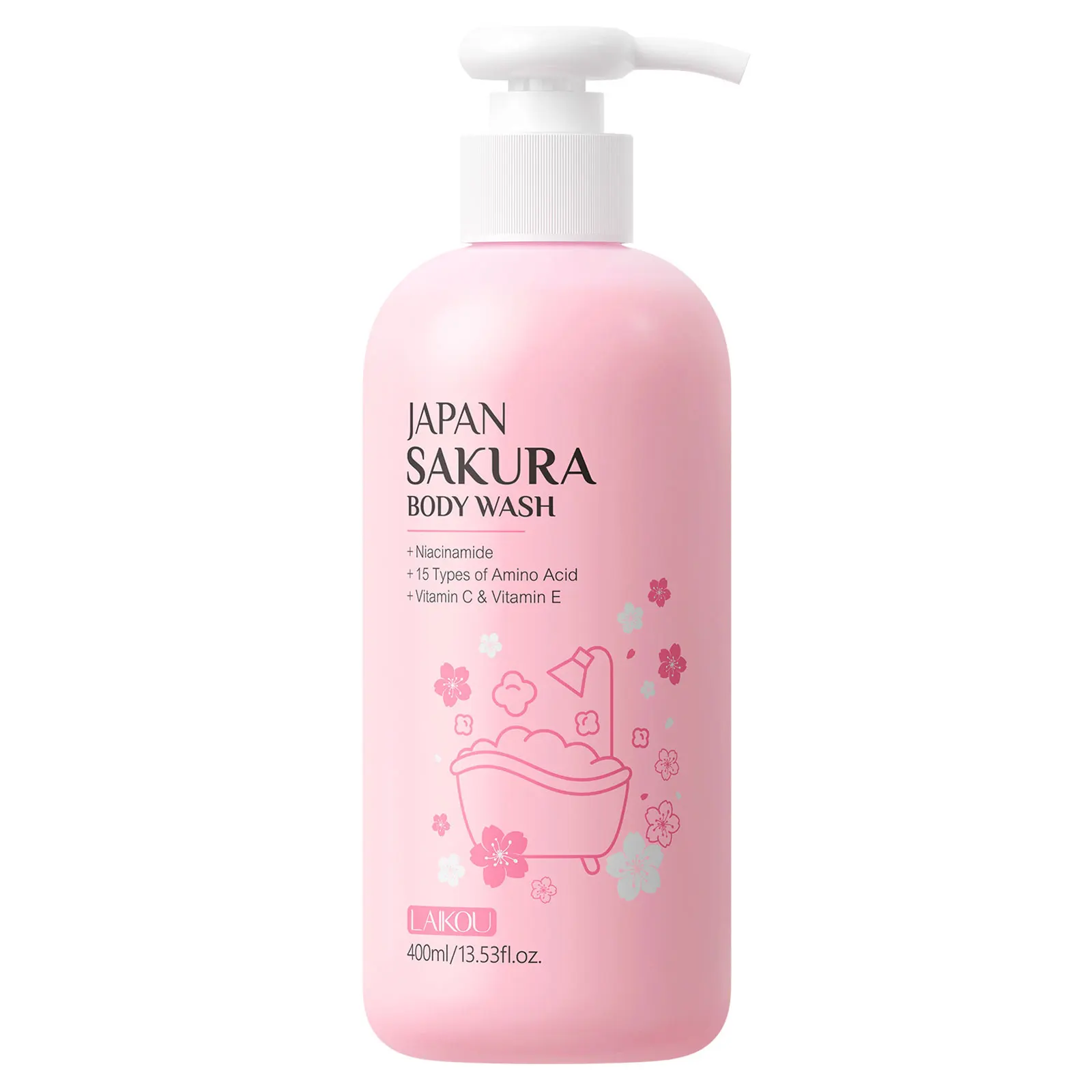 LAIKOU Sakura Shower Gel Long Moisturizing Smooth Long Lasting Fragrance Gentle Foam Body Cleansing Bath Product 400ml