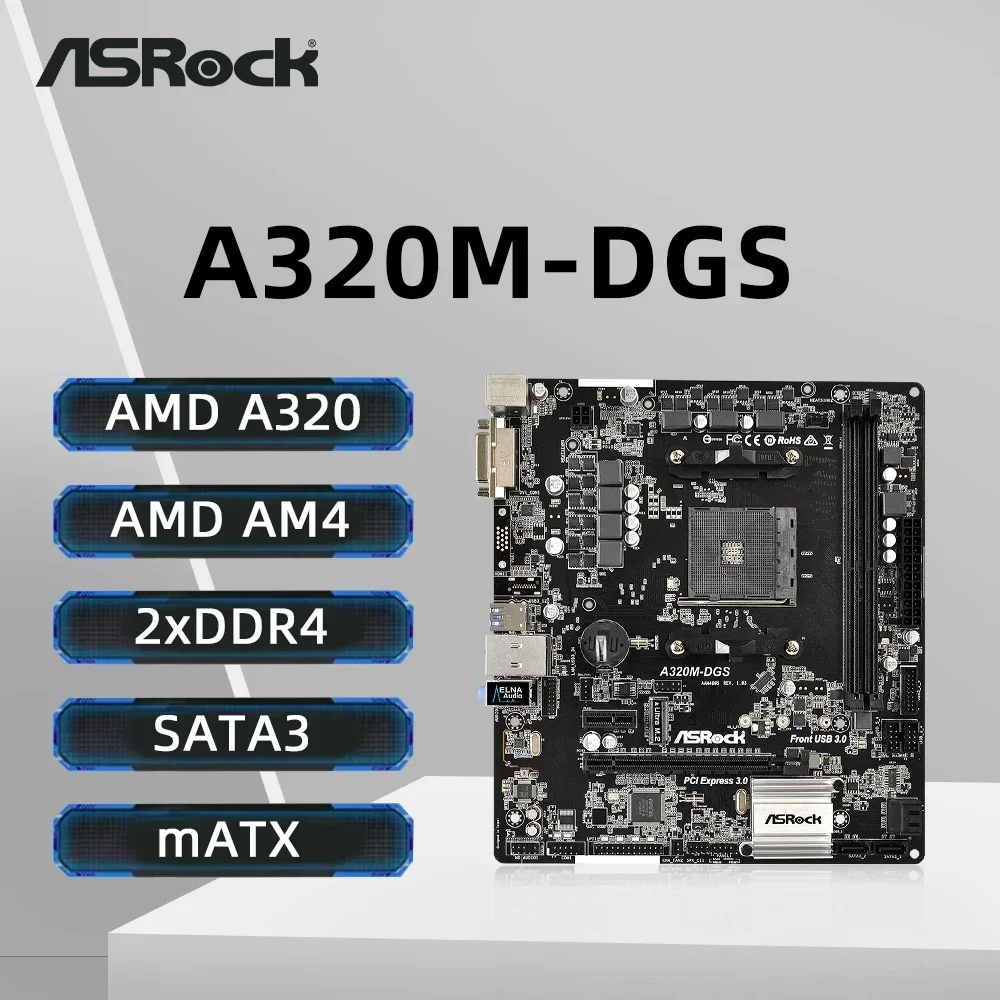 ASROCK A320M-DGS Motherboard Support AMD Ryzen 5600 5700X3D DDR4