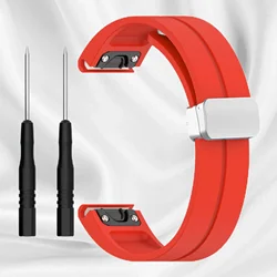 Magnetic Buckle Silicone Strap - 26mm & 22mm Watchband Bracelet - QuickFit 26mm (Red S)