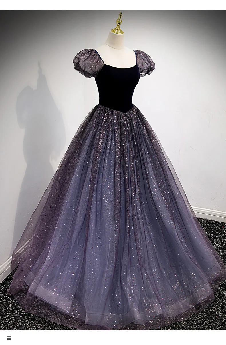 beautiful prom dresses KAUNISSINA Princess Prom Dress Puffy Sleeve Square Collar Sparkle Tulle Long Evening Gowns Women Custom Size Formal Dresses navy blue prom dresses