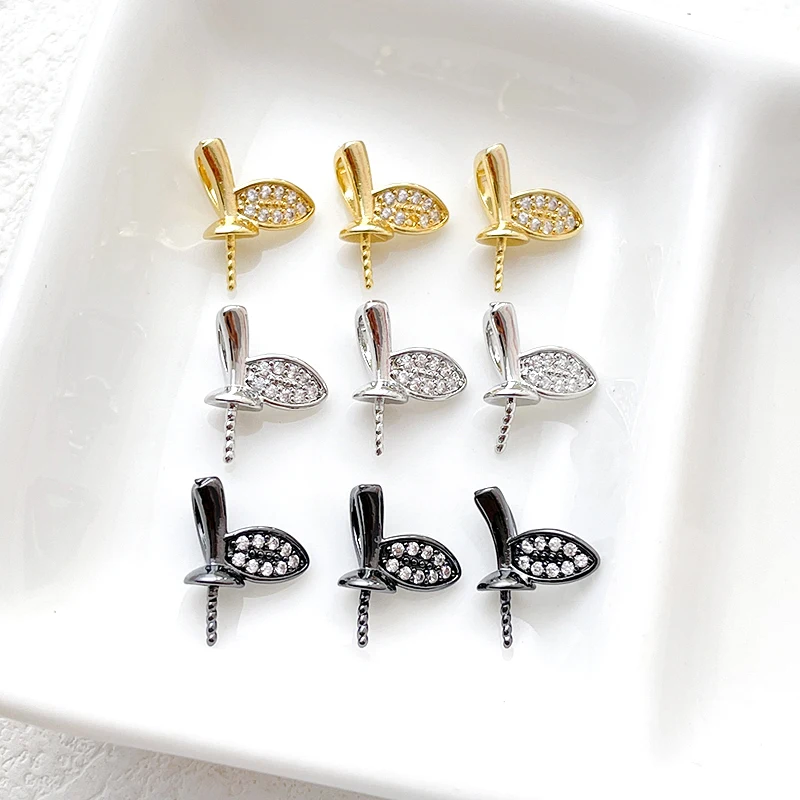 Elegant Zircon Leaf Pendant Set: Brass-Plated Gold DIY Jewelry Charms