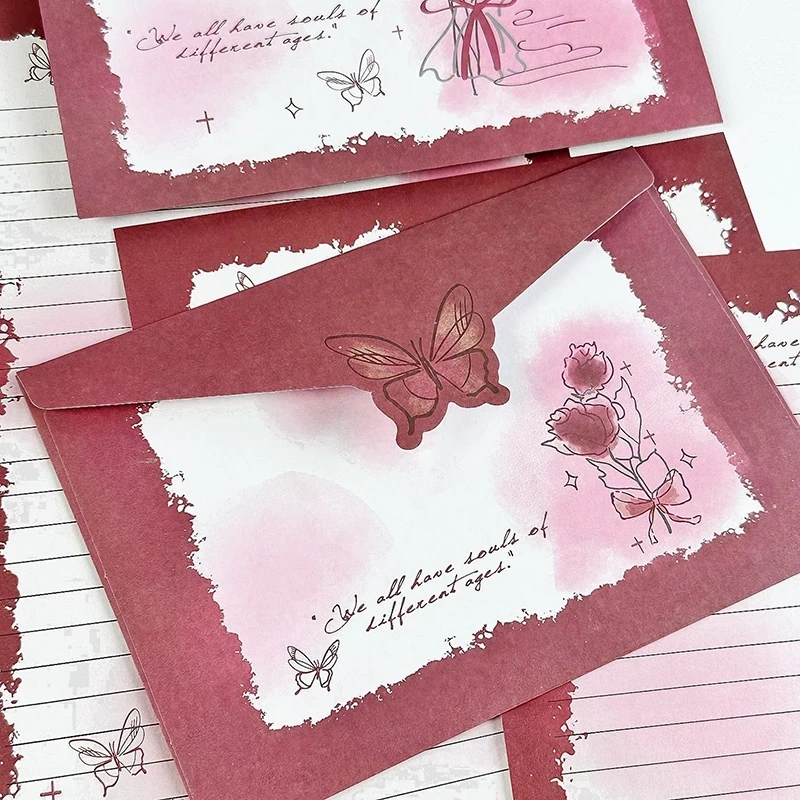 8pcs/set Butterfly Rose Envelopes for Letters Kawaii Gifts Wrap Bag DIY Wedding Party Invitation Card Postcards Cover Stationery