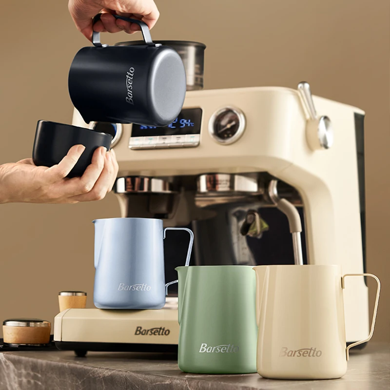 

Barsetto Spiked Stainless Steel Coffee Frothing Cylinder, Professional Milk Frothing Pitcher, Pulling Cup, Espresso Coffeeware,