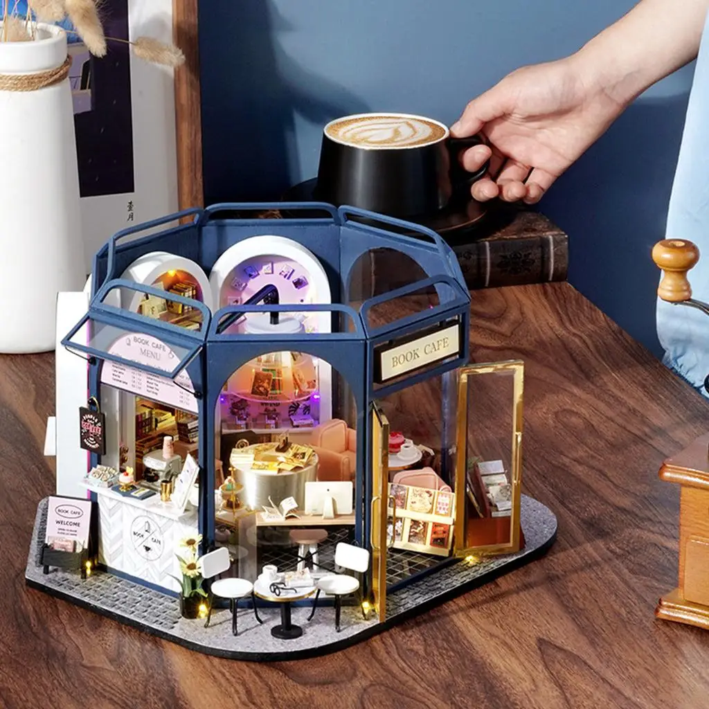 with Furniture Kit LED Light Wood Crafts Book & Coffee House