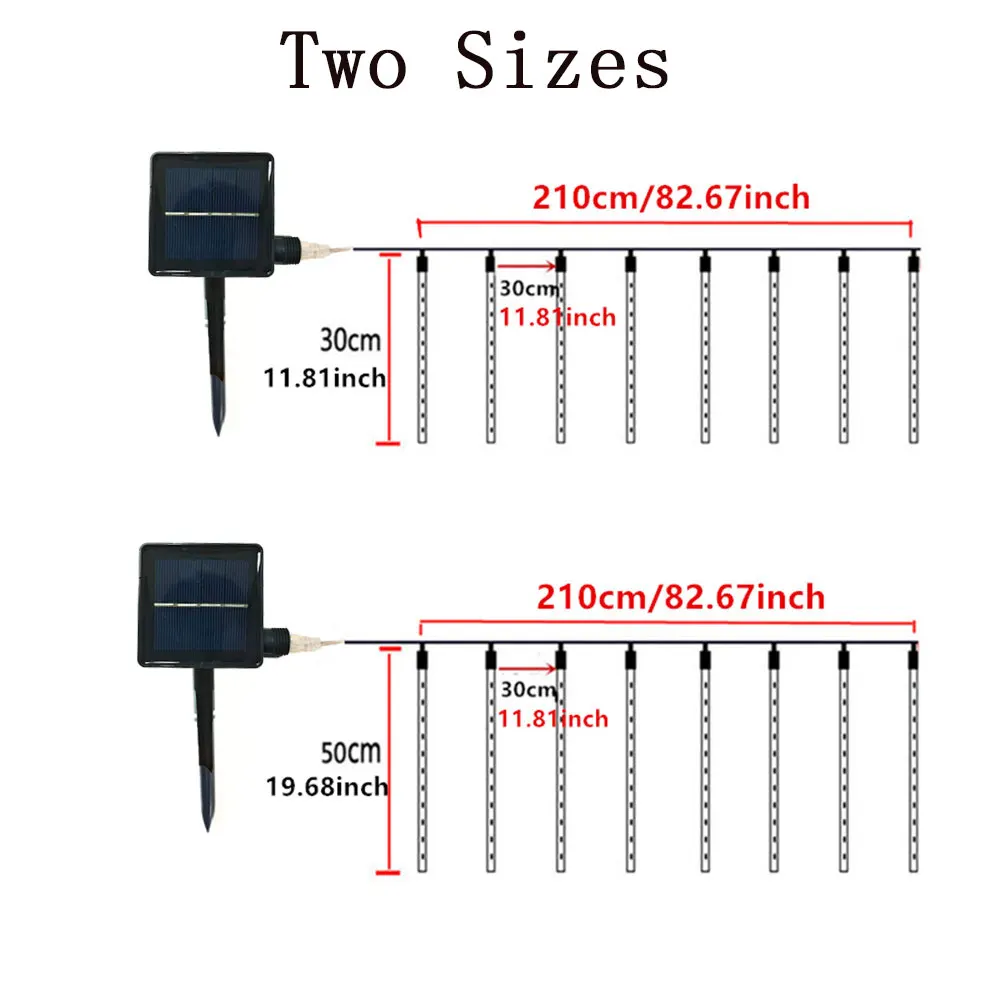 Description Picture 3 of itemLED Solar Meteor Shower String Light 30/50CM 8 Tubes Garlands Christmas Tree Decoration Wedding Garden Fairy Light Holiday Light