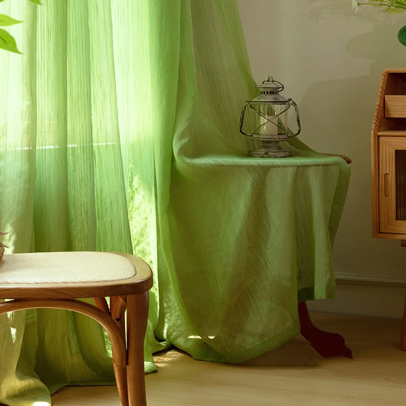 Pine Green Faux Linen Tulle Curtains For Living Room Sauce Orange Striped Texture Thickened Sunscreen Window Screen Voile Drapes