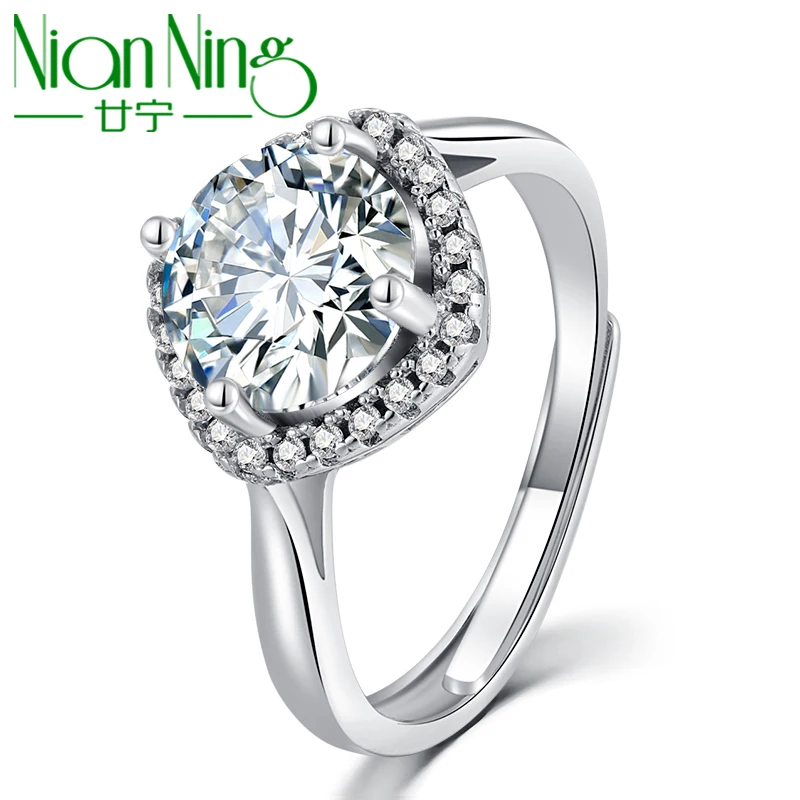 NianNing 100 2ct 8mm D Moissanite 925 Sterling Silver Rings 2022 New
