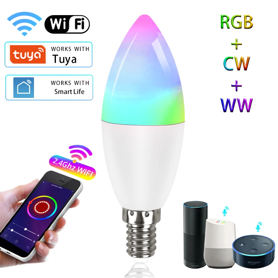 1 stks 2 stks 4 stks WIFI Smart Lamp E14 LED Lamp TUYA Kaars Gloeilamp RGB 220 V Dimbare Slimme Lamp APP Spraakbesturing Google Thuis