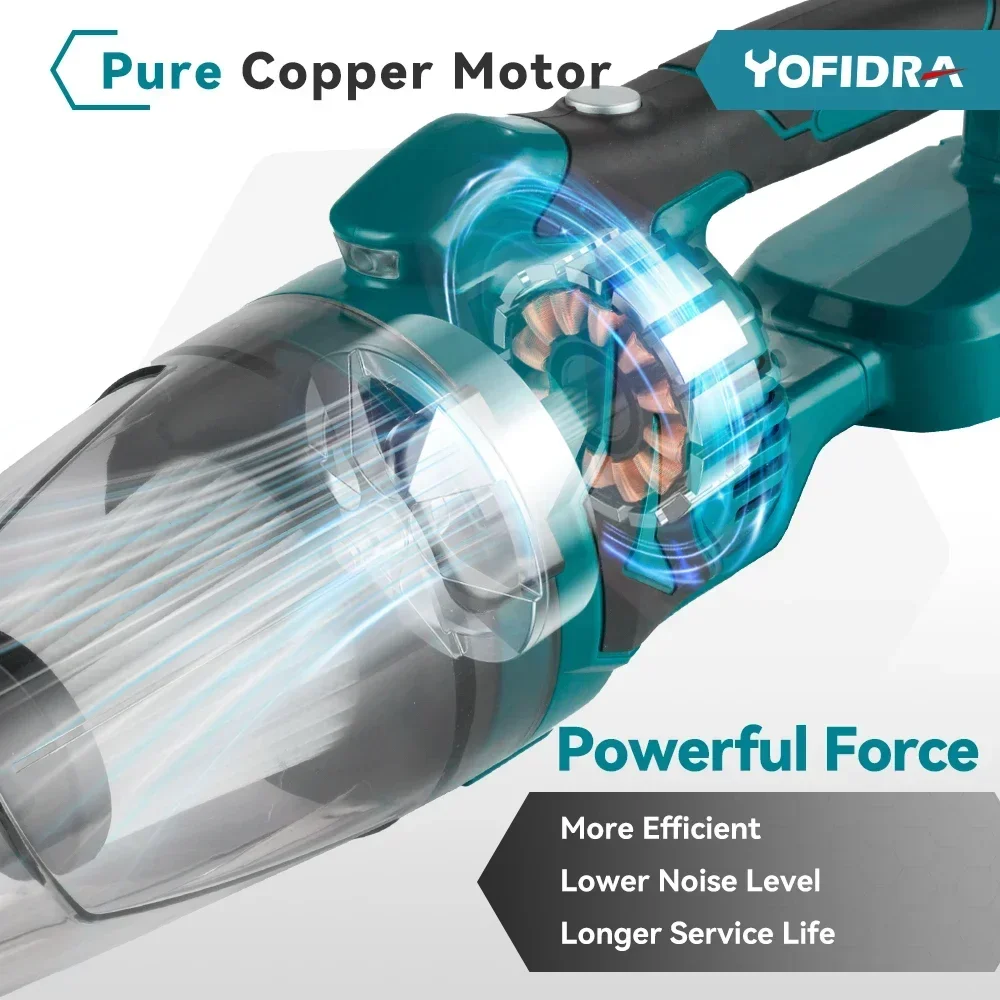 Yofidra Cordless Electric Vacuum Cleaner Portable Rechargeable Cleaning Tool For Home Car Pet Hair For Makita 18V Battery 4