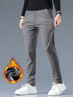 Winter Fleece Golf Casual Pants Men Business Slim Stretch Jogger Thick Trousers Korean Classic Elastic Waist Velvet Male Pants 1