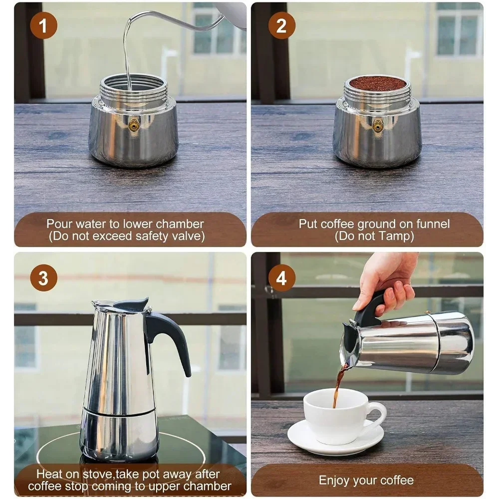 Coffee maker Moka Pot 2/4/6 Cups Stainless Steel Fit Induction Cookers